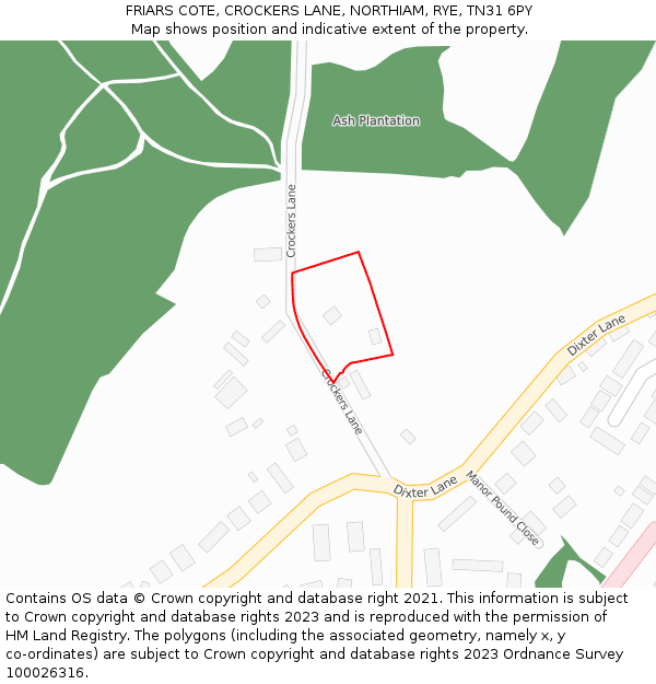 FRIARS COTE, CROCKERS LANE, NORTHIAM, RYE, TN31 6PY: Location map and indicative extent of plot