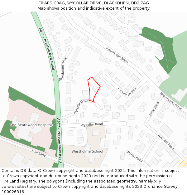 FRIARS CRAG, WYCOLLAR DRIVE, BLACKBURN, BB2 7AG: Location map and indicative extent of plot