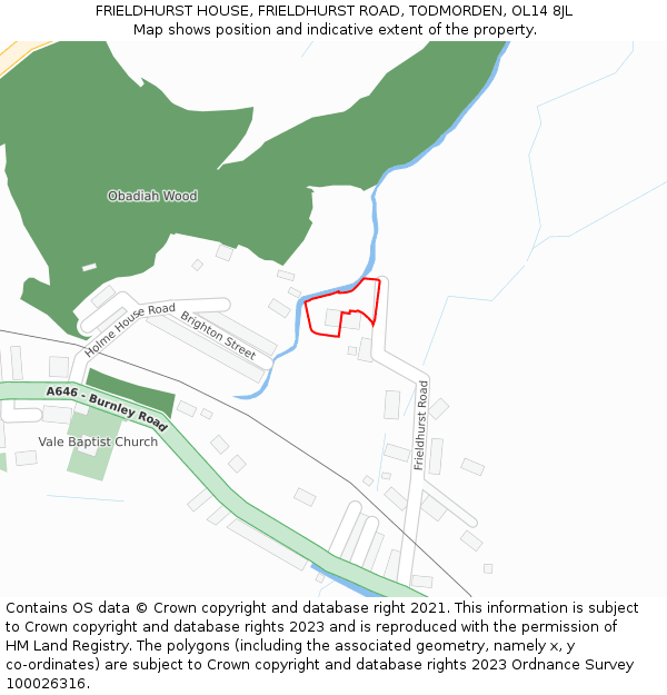 FRIELDHURST HOUSE, FRIELDHURST ROAD, TODMORDEN, OL14 8JL: Location map and indicative extent of plot