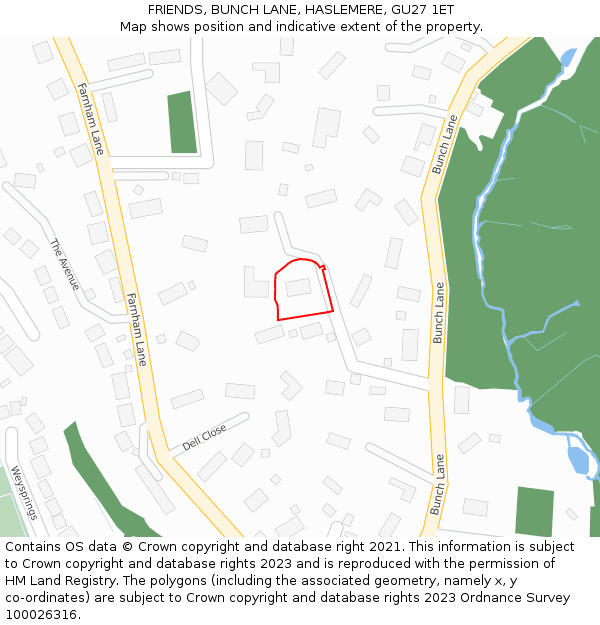 FRIENDS, BUNCH LANE, HASLEMERE, GU27 1ET: Location map and indicative extent of plot