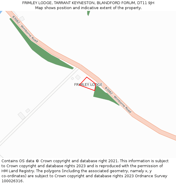 FRIMLEY LODGE, TARRANT KEYNESTON, BLANDFORD FORUM, DT11 9JH: Location map and indicative extent of plot