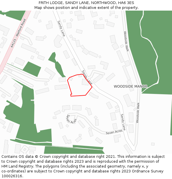 FRITH LODGE, SANDY LANE, NORTHWOOD, HA6 3ES: Location map and indicative extent of plot