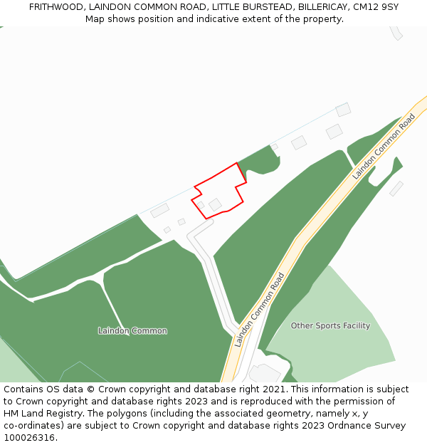 FRITHWOOD, LAINDON COMMON ROAD, LITTLE BURSTEAD, BILLERICAY, CM12 9SY: Location map and indicative extent of plot