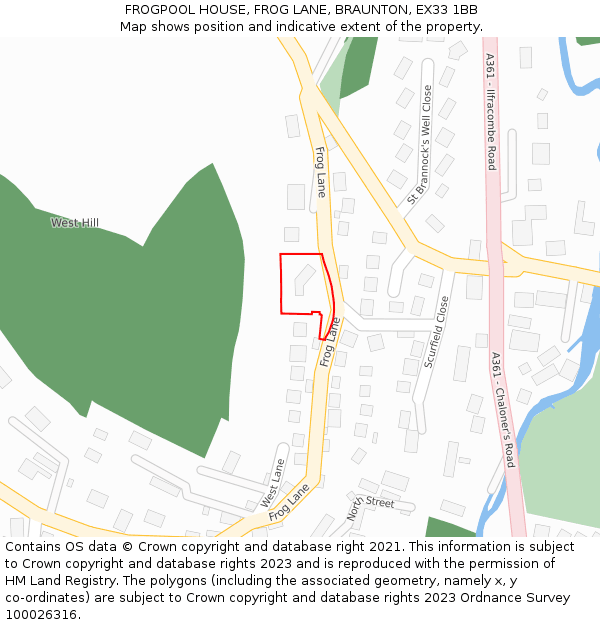 FROGPOOL HOUSE, FROG LANE, BRAUNTON, EX33 1BB: Location map and indicative extent of plot