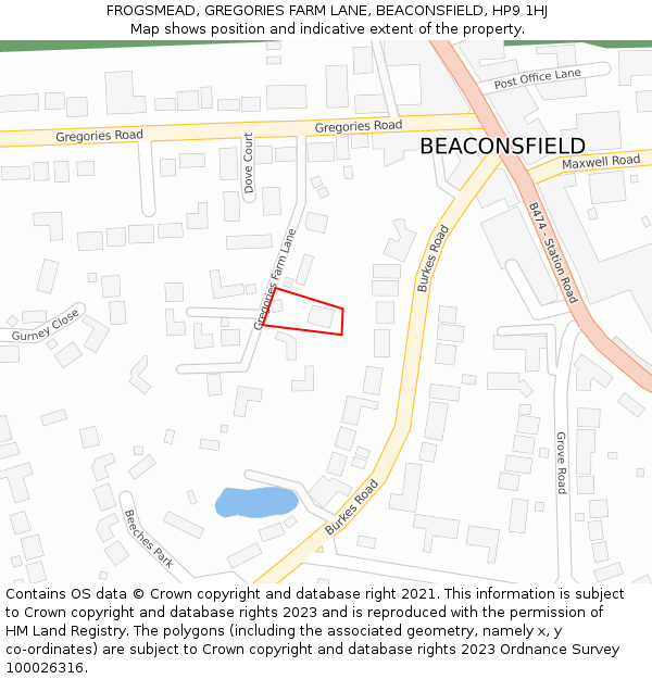 FROGSMEAD, GREGORIES FARM LANE, BEACONSFIELD, HP9 1HJ: Location map and indicative extent of plot