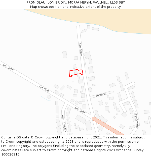 FRON OLAU, LON BRIDIN, MORFA NEFYN, PWLLHELI, LL53 6BY: Location map and indicative extent of plot