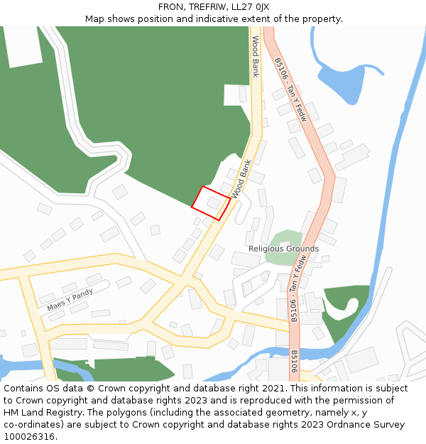 FRON, TREFRIW, LL27 0JX: Location map and indicative extent of plot