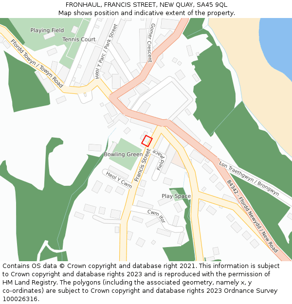FRONHAUL, FRANCIS STREET, NEW QUAY, SA45 9QL: Location map and indicative extent of plot