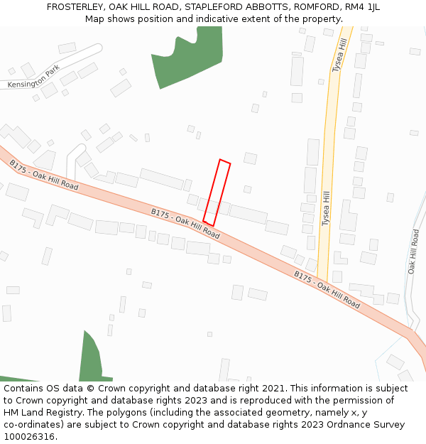FROSTERLEY, OAK HILL ROAD, STAPLEFORD ABBOTTS, ROMFORD, RM4 1JL: Location map and indicative extent of plot