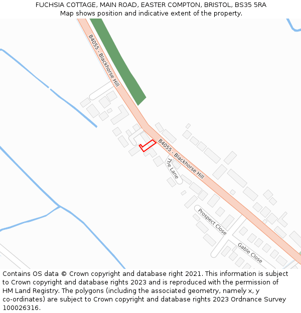 FUCHSIA COTTAGE, MAIN ROAD, EASTER COMPTON, BRISTOL, BS35 5RA: Location map and indicative extent of plot