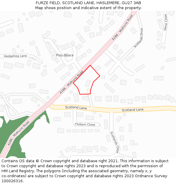 FURZE FIELD, SCOTLAND LANE, HASLEMERE, GU27 3AB: Location map and indicative extent of plot