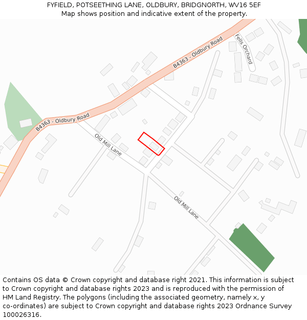 FYFIELD, POTSEETHING LANE, OLDBURY, BRIDGNORTH, WV16 5EF: Location map and indicative extent of plot