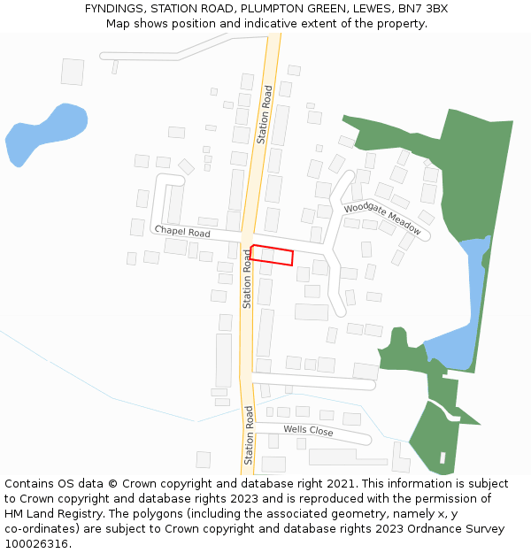 FYNDINGS, STATION ROAD, PLUMPTON GREEN, LEWES, BN7 3BX: Location map and indicative extent of plot