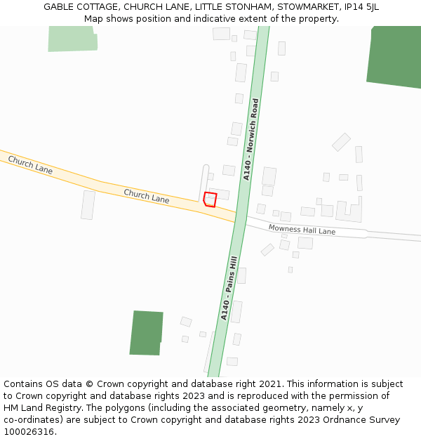 GABLE COTTAGE, CHURCH LANE, LITTLE STONHAM, STOWMARKET, IP14 5JL: Location map and indicative extent of plot