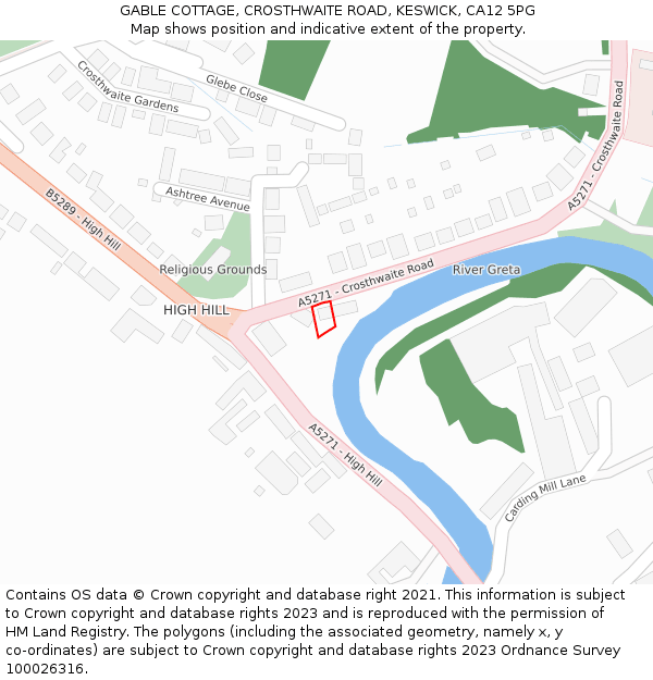 GABLE COTTAGE, CROSTHWAITE ROAD, KESWICK, CA12 5PG: Location map and indicative extent of plot