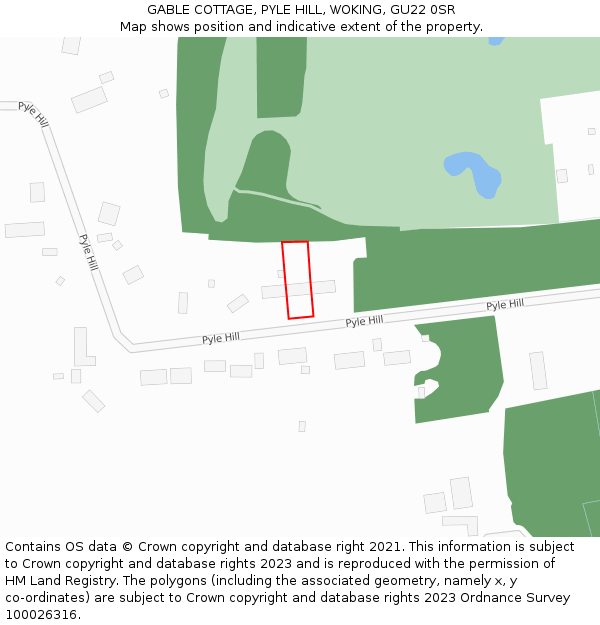 GABLE COTTAGE, PYLE HILL, WOKING, GU22 0SR: Location map and indicative extent of plot