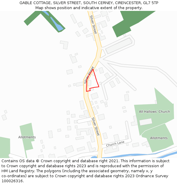 GABLE COTTAGE, SILVER STREET, SOUTH CERNEY, CIRENCESTER, GL7 5TP: Location map and indicative extent of plot