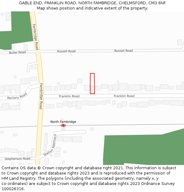 GABLE END, FRANKLIN ROAD, NORTH FAMBRIDGE, CHELMSFORD, CM3 6NF: Location map and indicative extent of plot