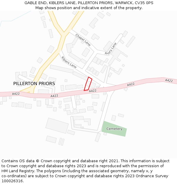 GABLE END, KIBLERS LANE, PILLERTON PRIORS, WARWICK, CV35 0PS: Location map and indicative extent of plot