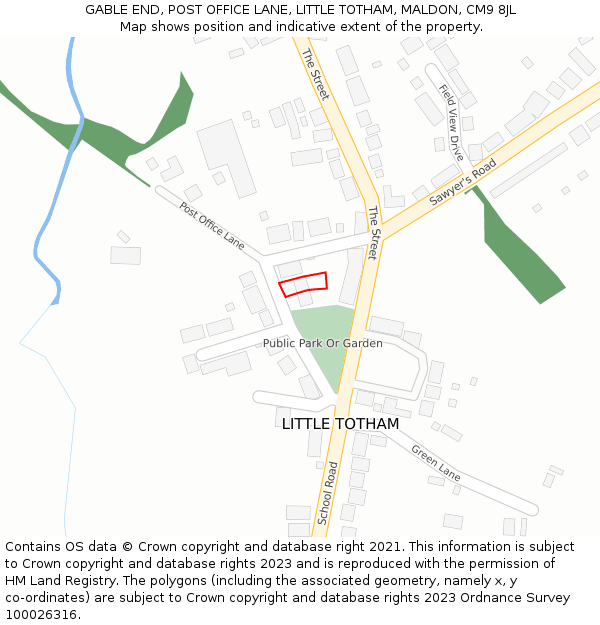 GABLE END, POST OFFICE LANE, LITTLE TOTHAM, MALDON, CM9 8JL: Location map and indicative extent of plot