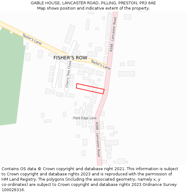 GABLE HOUSE, LANCASTER ROAD, PILLING, PRESTON, PR3 6AE: Location map and indicative extent of plot