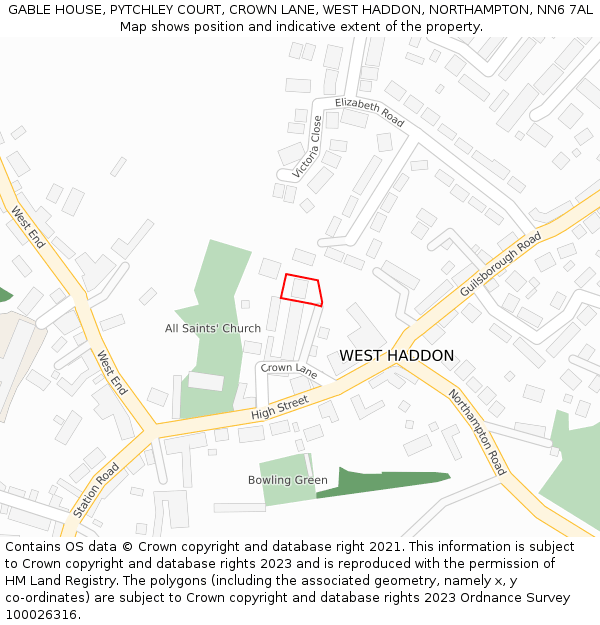GABLE HOUSE, PYTCHLEY COURT, CROWN LANE, WEST HADDON, NORTHAMPTON, NN6 7AL: Location map and indicative extent of plot