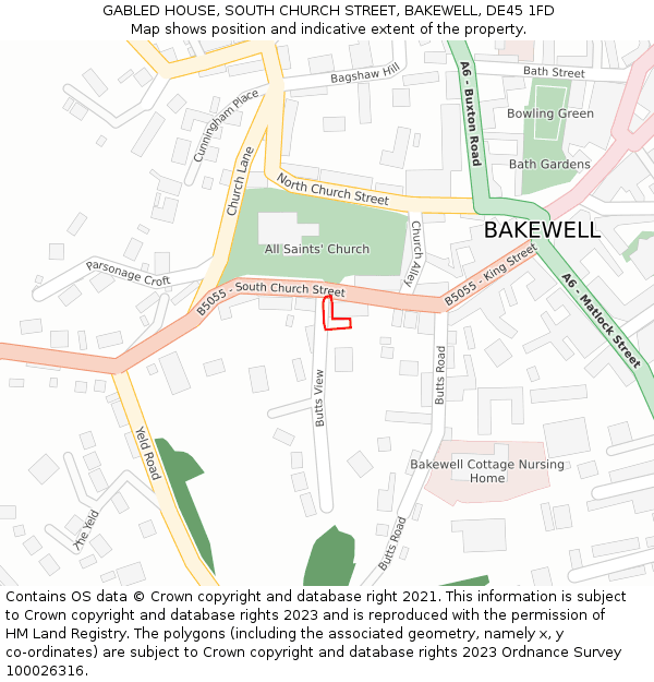 GABLED HOUSE, SOUTH CHURCH STREET, BAKEWELL, DE45 1FD: Location map and indicative extent of plot