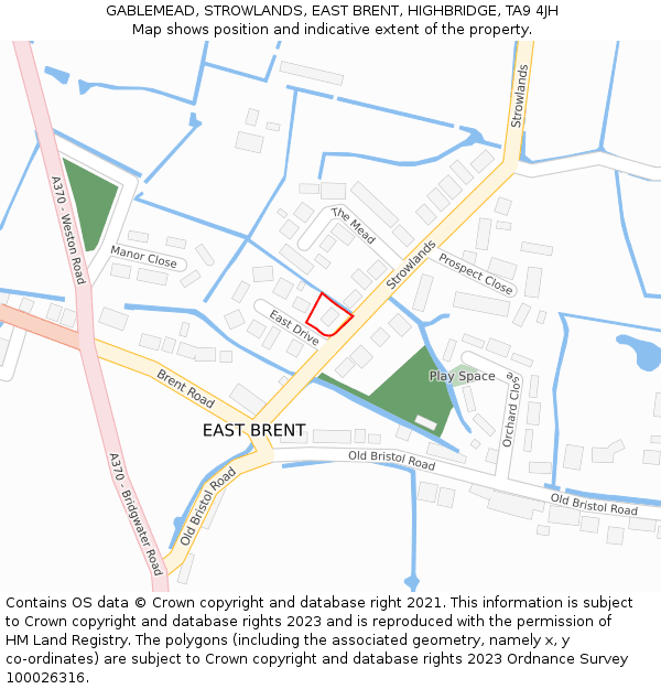 GABLEMEAD, STROWLANDS, EAST BRENT, HIGHBRIDGE, TA9 4JH: Location map and indicative extent of plot