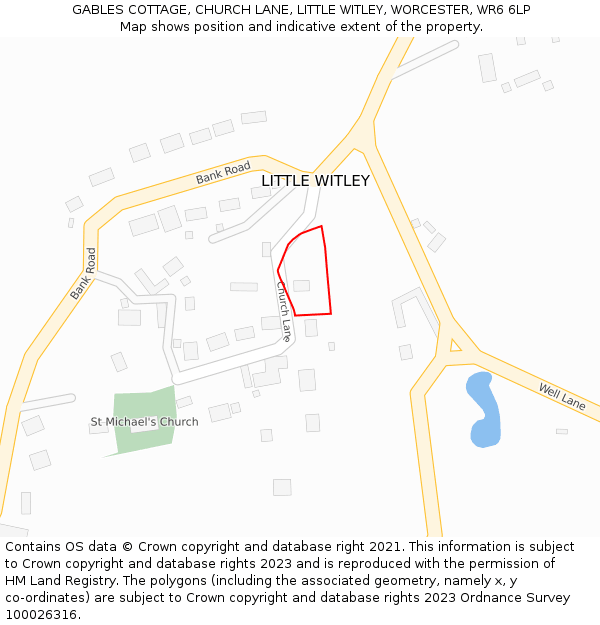 GABLES COTTAGE, CHURCH LANE, LITTLE WITLEY, WORCESTER, WR6 6LP: Location map and indicative extent of plot