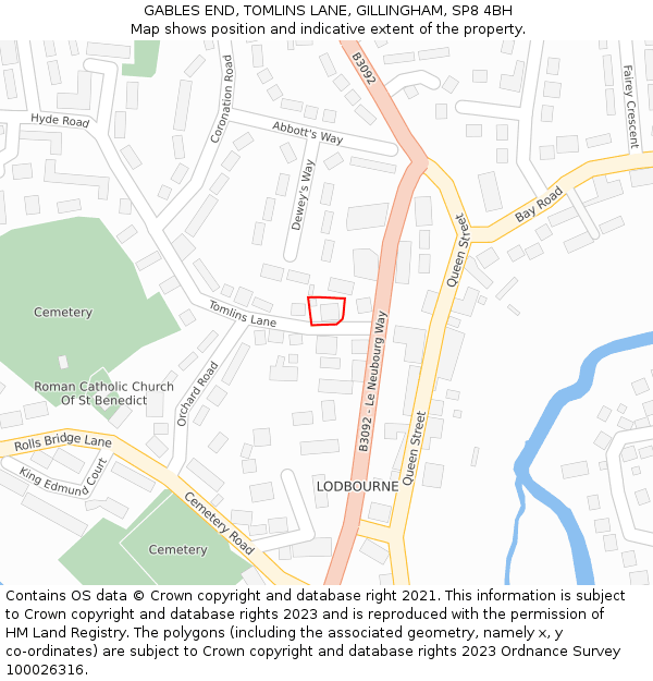 GABLES END, TOMLINS LANE, GILLINGHAM, SP8 4BH: Location map and indicative extent of plot