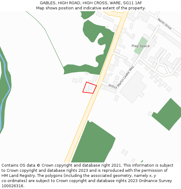 GABLES, HIGH ROAD, HIGH CROSS, WARE, SG11 1AF: Location map and indicative extent of plot