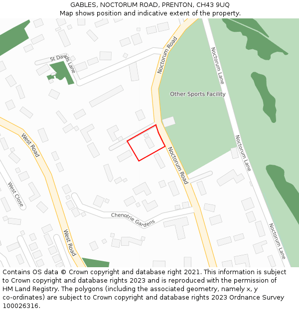 GABLES, NOCTORUM ROAD, PRENTON, CH43 9UQ: Location map and indicative extent of plot