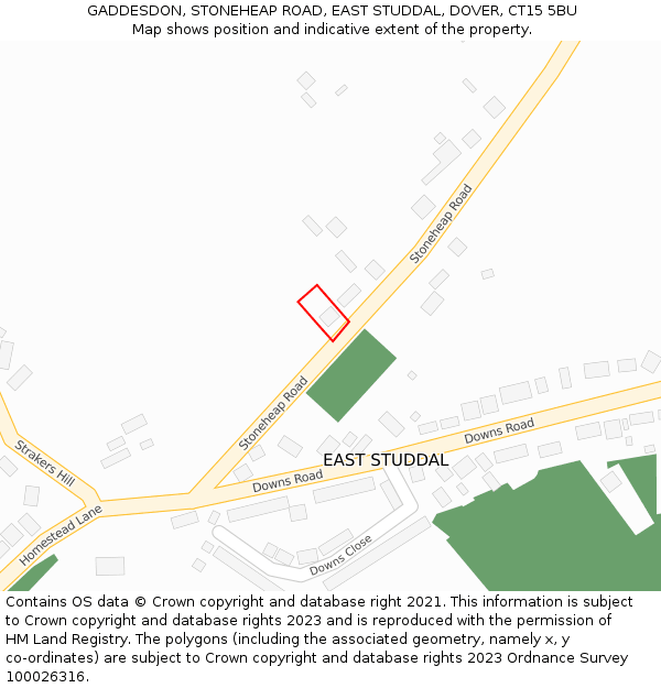 GADDESDON, STONEHEAP ROAD, EAST STUDDAL, DOVER, CT15 5BU: Location map and indicative extent of plot