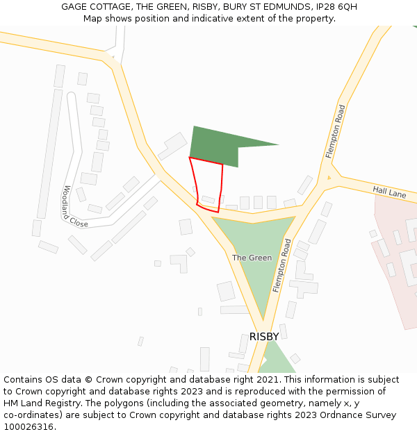 GAGE COTTAGE, THE GREEN, RISBY, BURY ST EDMUNDS, IP28 6QH: Location map and indicative extent of plot