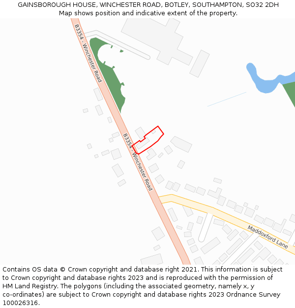 GAINSBOROUGH HOUSE, WINCHESTER ROAD, BOTLEY, SOUTHAMPTON, SO32 2DH: Location map and indicative extent of plot