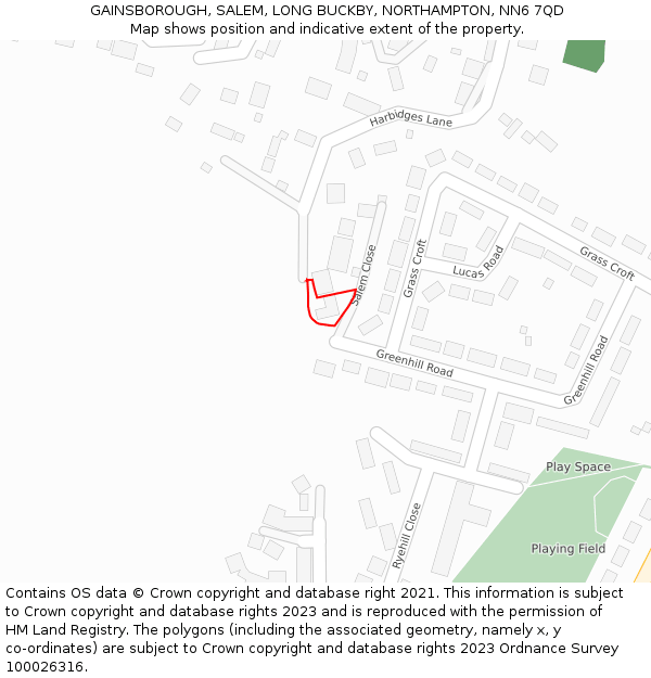 GAINSBOROUGH, SALEM, LONG BUCKBY, NORTHAMPTON, NN6 7QD: Location map and indicative extent of plot