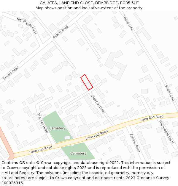 GALATEA, LANE END CLOSE, BEMBRIDGE, PO35 5UF: Location map and indicative extent of plot
