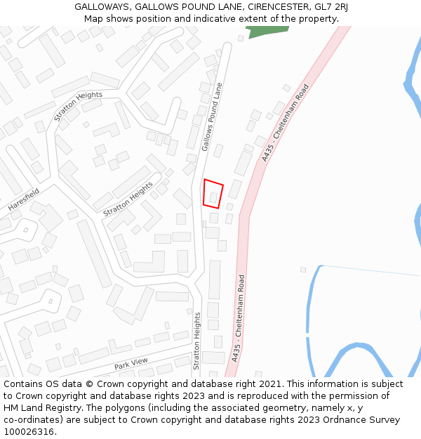 GALLOWAYS, GALLOWS POUND LANE, CIRENCESTER, GL7 2RJ: Location map and indicative extent of plot