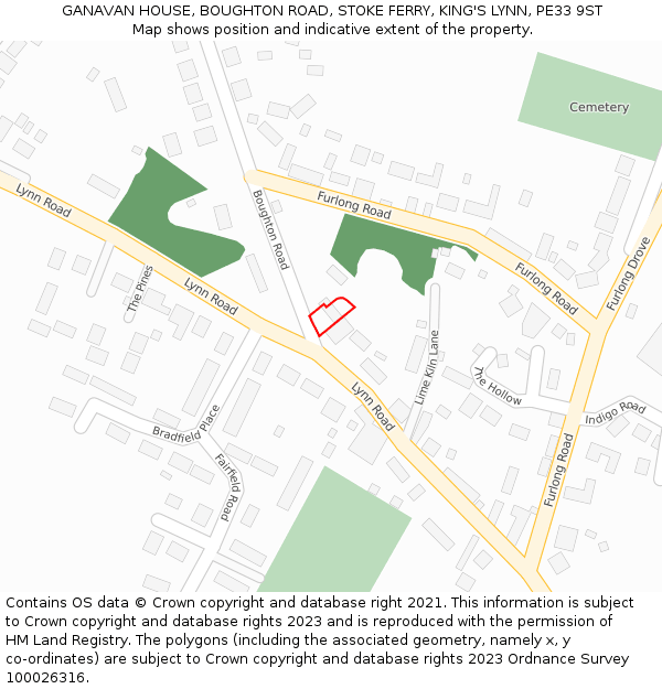 GANAVAN HOUSE, BOUGHTON ROAD, STOKE FERRY, KING'S LYNN, PE33 9ST: Location map and indicative extent of plot