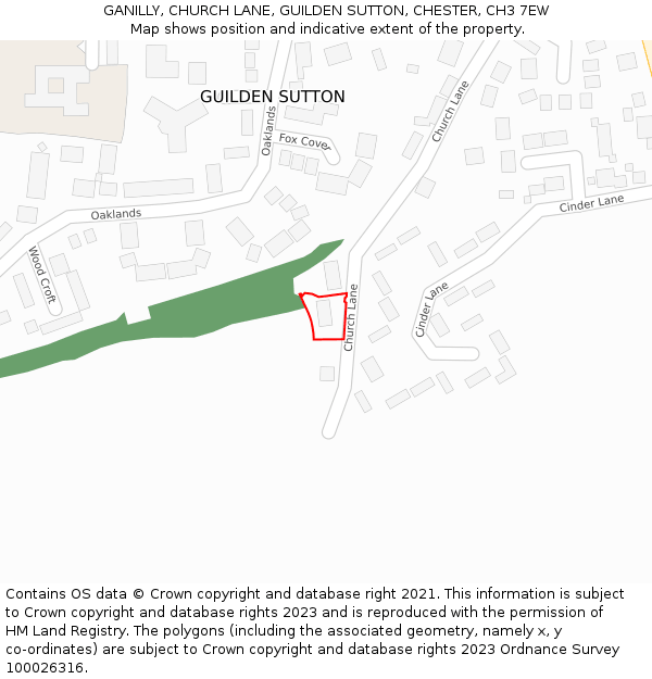 GANILLY, CHURCH LANE, GUILDEN SUTTON, CHESTER, CH3 7EW: Location map and indicative extent of plot