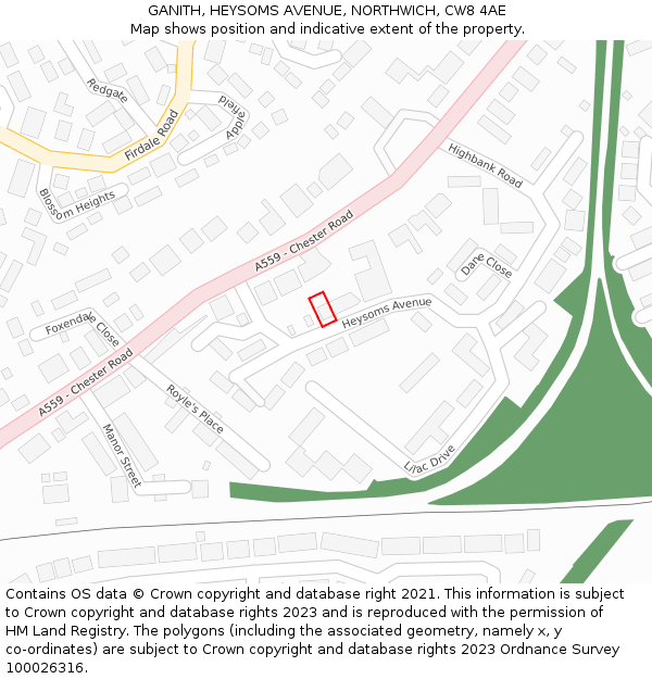 GANITH, HEYSOMS AVENUE, NORTHWICH, CW8 4AE: Location map and indicative extent of plot