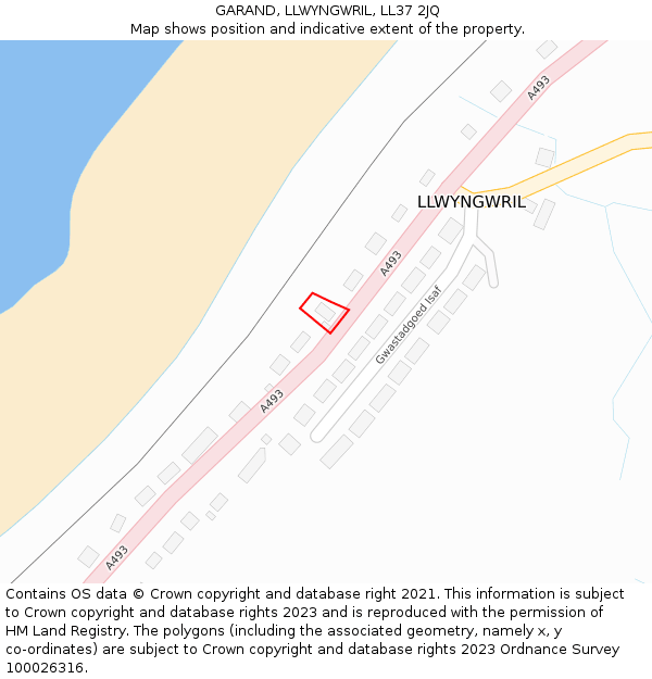 GARAND, LLWYNGWRIL, LL37 2JQ: Location map and indicative extent of plot