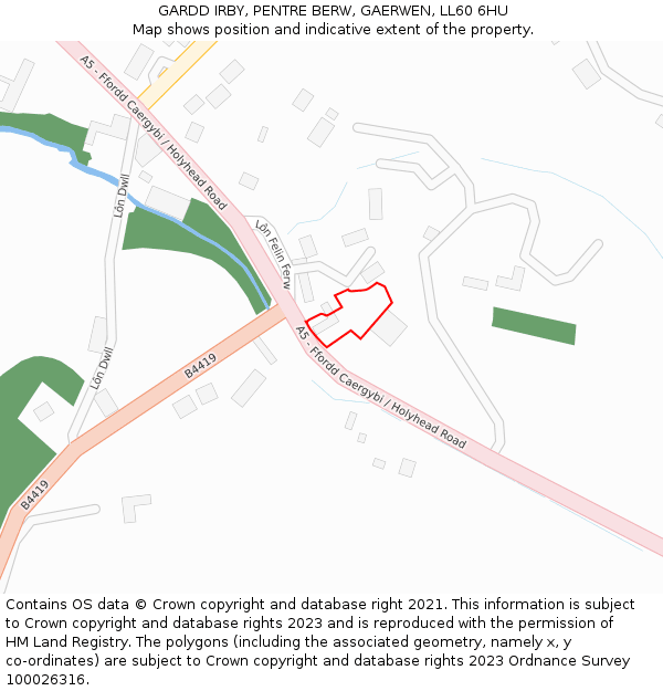 GARDD IRBY, PENTRE BERW, GAERWEN, LL60 6HU: Location map and indicative extent of plot