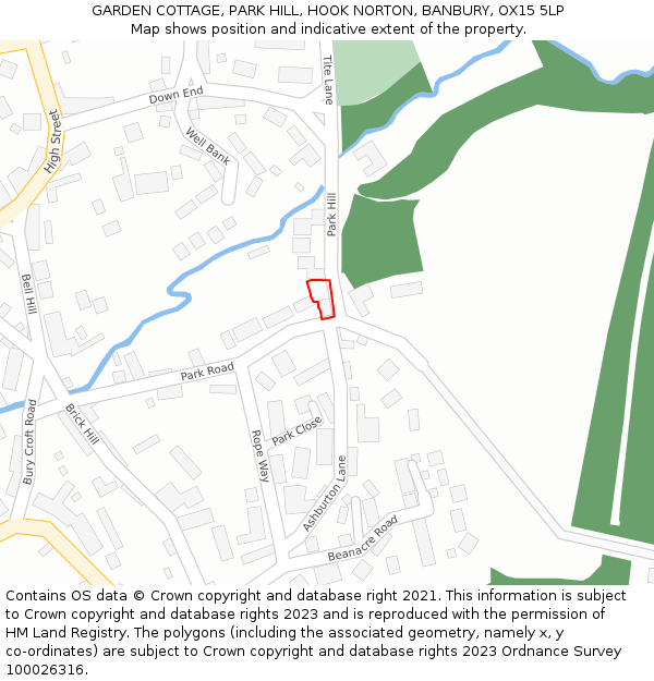 GARDEN COTTAGE, PARK HILL, HOOK NORTON, BANBURY, OX15 5LP: Location map and indicative extent of plot