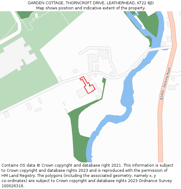 GARDEN COTTAGE, THORNCROFT DRIVE, LEATHERHEAD, KT22 8JD: Location map and indicative extent of plot