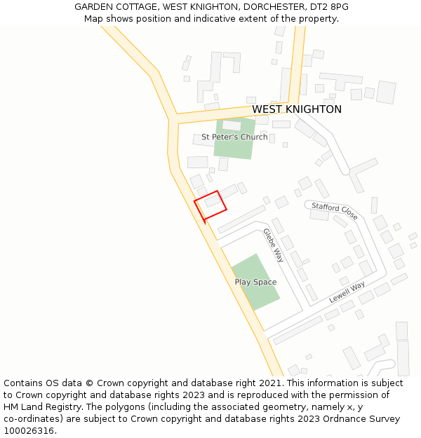 GARDEN COTTAGE, WEST KNIGHTON, DORCHESTER, DT2 8PG: Location map and indicative extent of plot