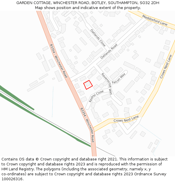 GARDEN COTTAGE, WINCHESTER ROAD, BOTLEY, SOUTHAMPTON, SO32 2DH: Location map and indicative extent of plot