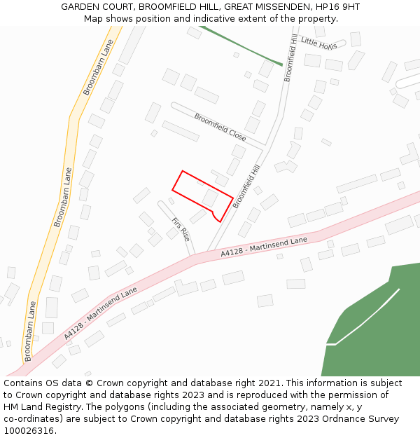 GARDEN COURT, BROOMFIELD HILL, GREAT MISSENDEN, HP16 9HT: Location map and indicative extent of plot