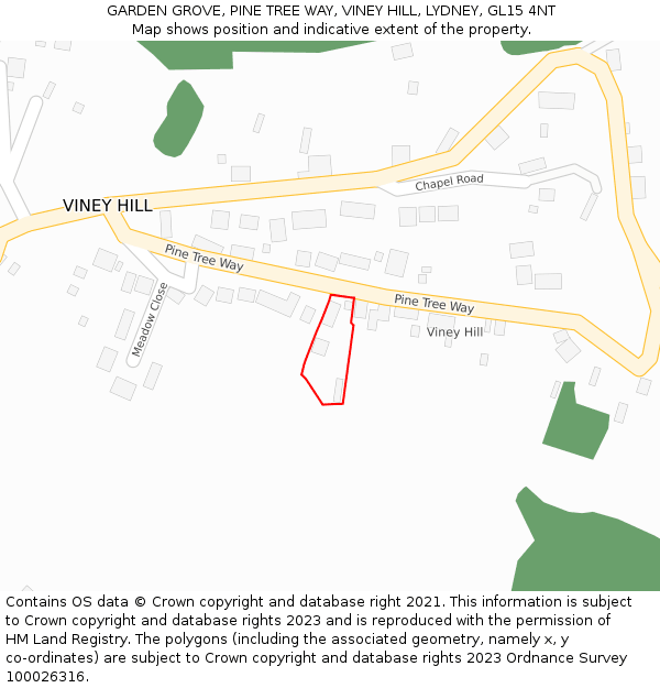 GARDEN GROVE, PINE TREE WAY, VINEY HILL, LYDNEY, GL15 4NT: Location map and indicative extent of plot