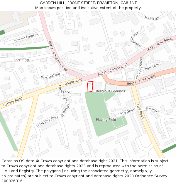 GARDEN HILL, FRONT STREET, BRAMPTON, CA8 1NT: Location map and indicative extent of plot